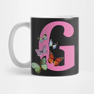 Letter pink G with colorful butterflies Mug